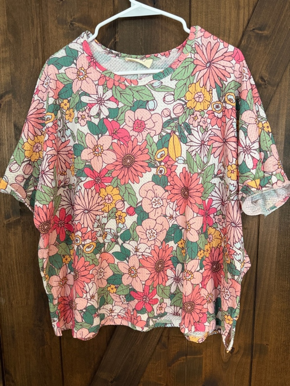 Floral Short-Sleeve Cotton Blend Top in Pink